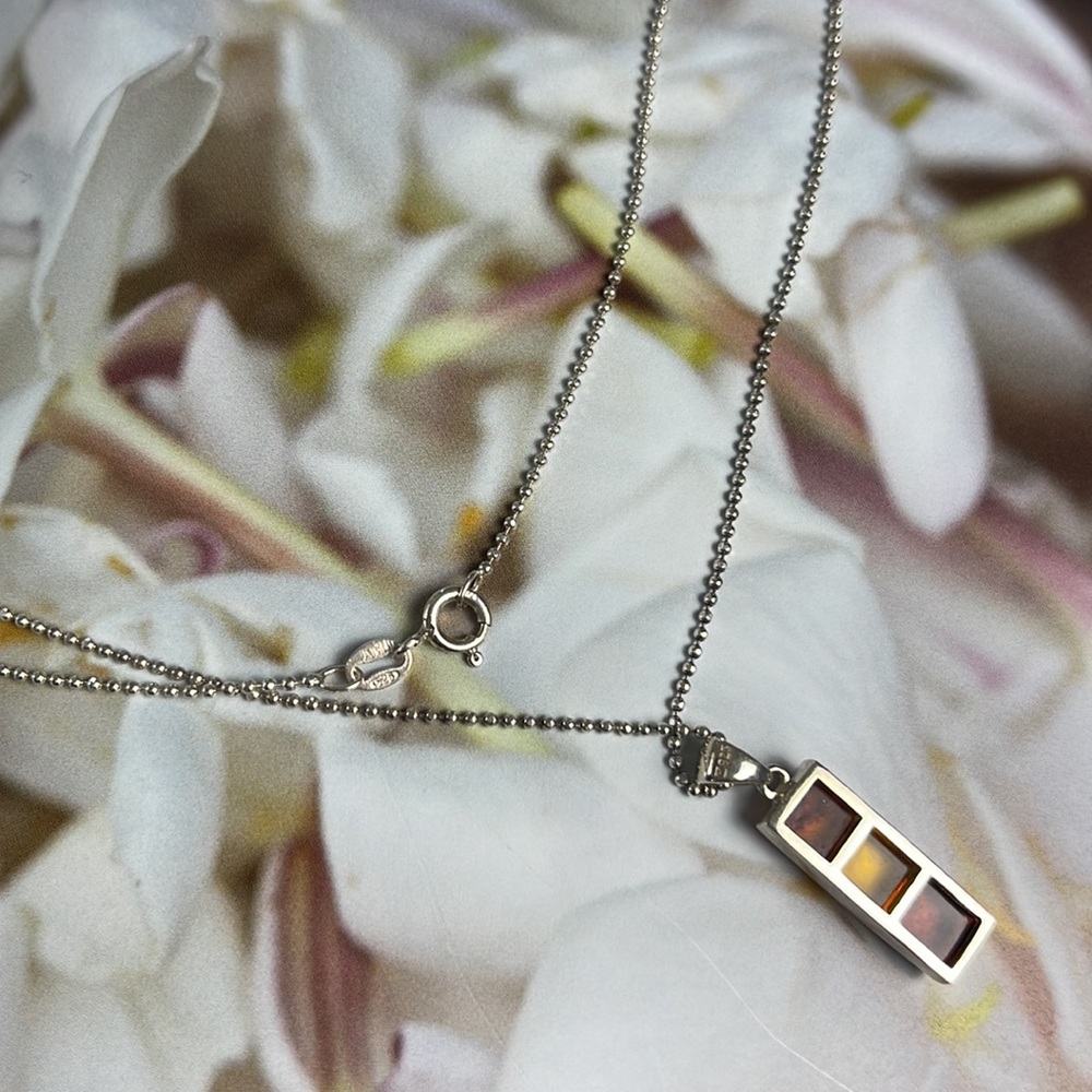 Sterling Silver Rectangular Multi Amber Bar Penda… - image 3